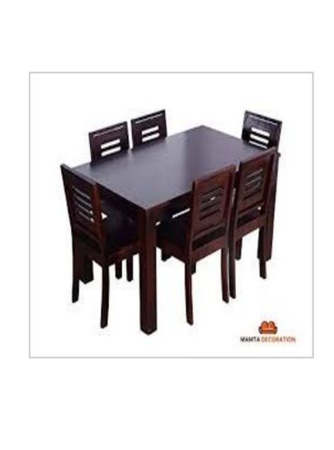 Dark Brown Six Seater Wooden Dining Table Set