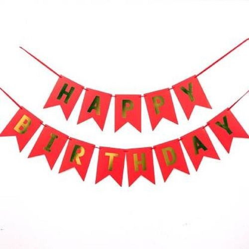 Hippity Hop Happy Birthday Red Banner with Shimmering Gold Letter Pack of 1 for Party Decoration