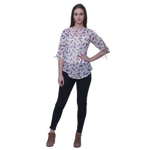 White Ladies Designer Sleeves Printed Top