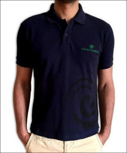 Mens Blue Half Sleeves Cotton Polo T Shirt