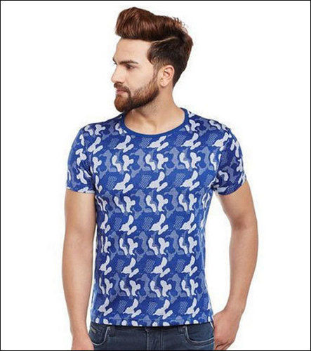 Black Party Wear Printed Round Neck T Shirt For Men