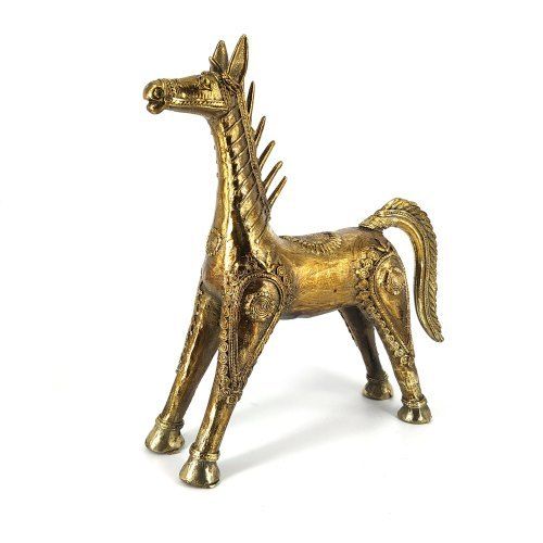 Natural Brass Horse Statue (9" Length)