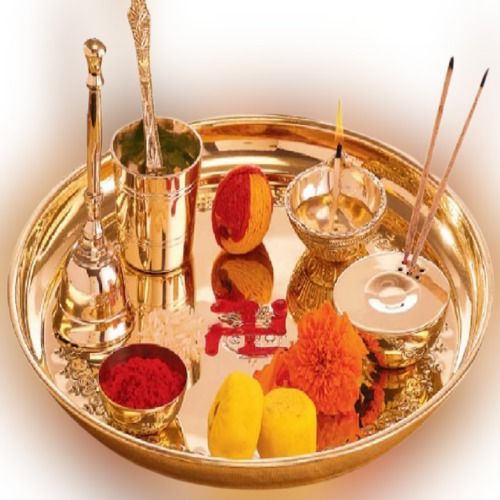 Decorative And Stylish Complete Durable Shining Brass And Polished Pooja Thali Set 