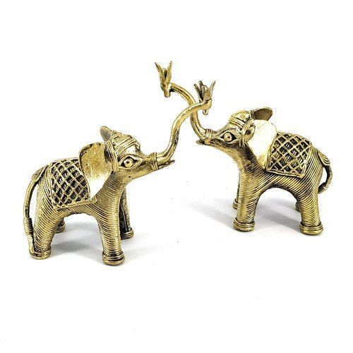 Brown Dhokra Art Hand Crafted Metal Brass Elephant