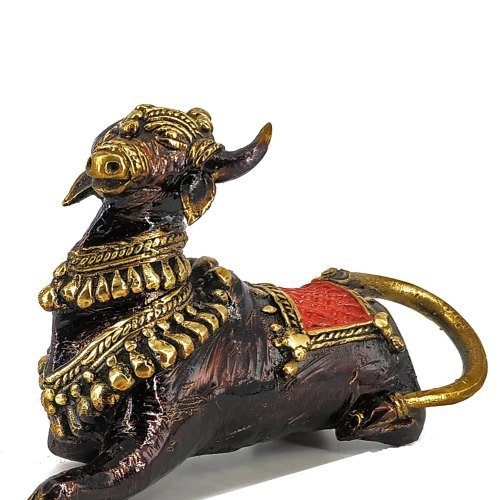 Brown Dhokra Art Resting Nandi Statue