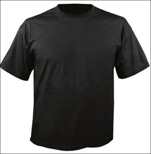 Mens Black Polyester Round Neck Plain T Shirt