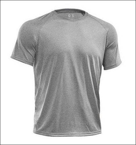 Grey Mens Polyester Round Neck Plain T Shirt