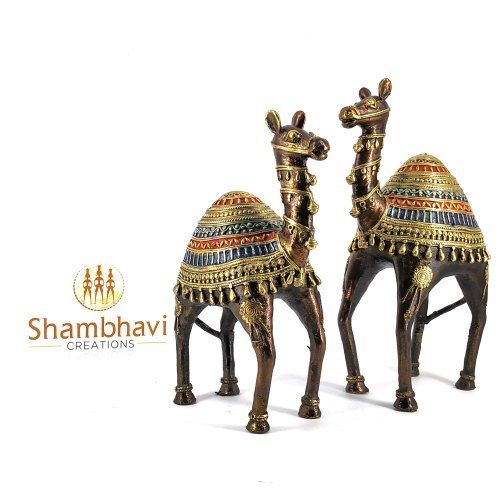 Brown Dhokra Art Brass Camel Pair Statue