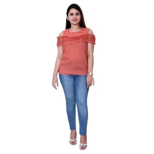 Pink Ladies Off Shoulder Casual Wear Top