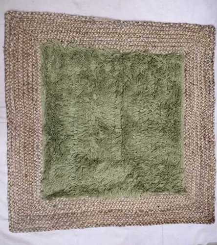 Natural And Green Light Weight Square Jute Rugs