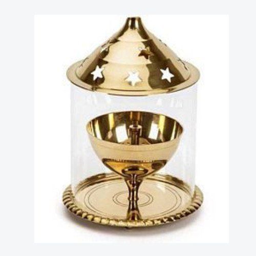 Golden Brass Glass Akhand Diya