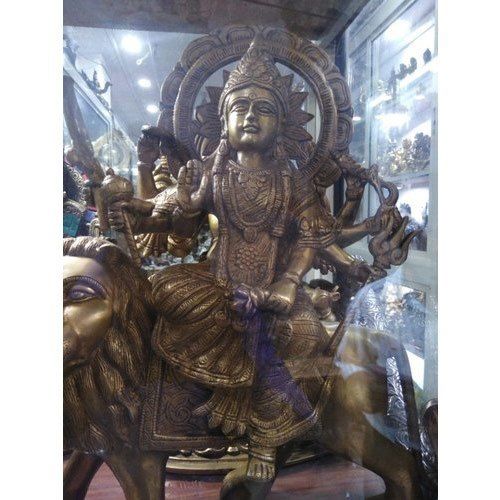 Golden Polished Brass Durga Statue