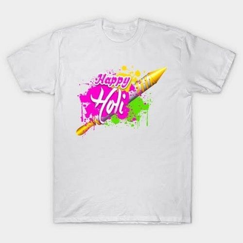 Customized Printed Happy Holi White Half Sleeves T-Shirts