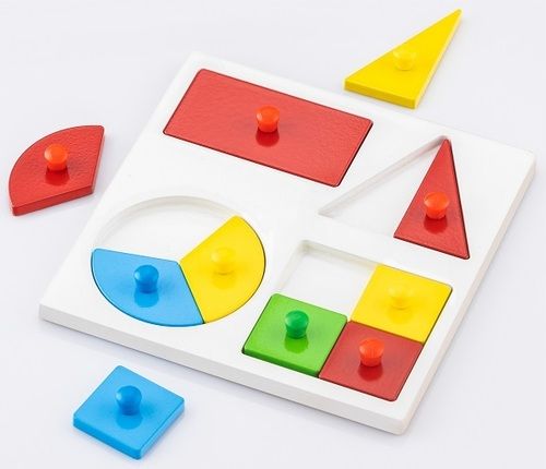 Multicolor Economically Design Shape Fraction Wooden Tray Puzzle With Knobs