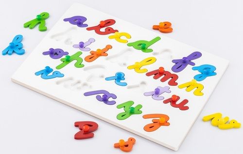 Skin Friendly Small Alphabets Wooden Tray Puzzle With Knobs