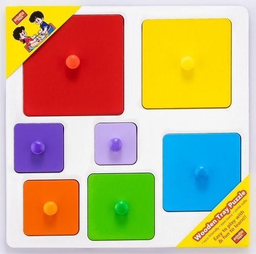 Multicolor Square Size Seriation Wooden Tray Puzzle With Knobs