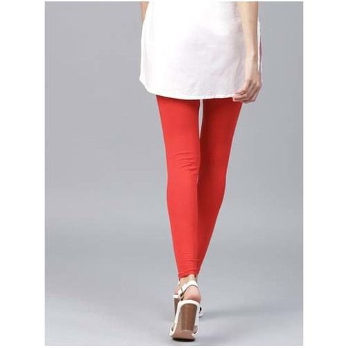 Ladies Plain Red Ankle Length Cotton Legging