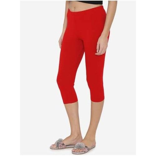 Ladies Plain Red Cotton Capri Legging