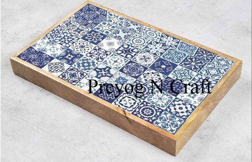 Various Colors Are Available Rectangular Shape Printed Design Wooden Tray