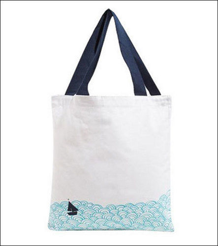 White Printed Cotton Canvas Shopping Tote Bag