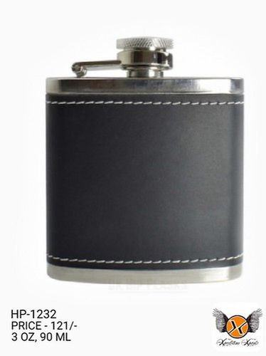 Stainless Steel Black Leather Hip Flask