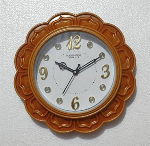Brown Wall Mounted Plastic Analog Wall Clock