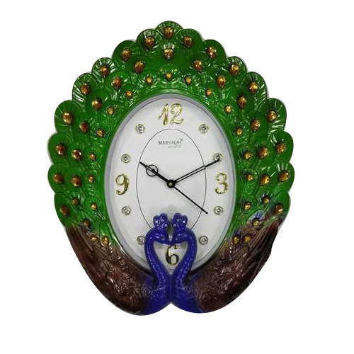 Green Peacock Design Acrylic Wall Clock