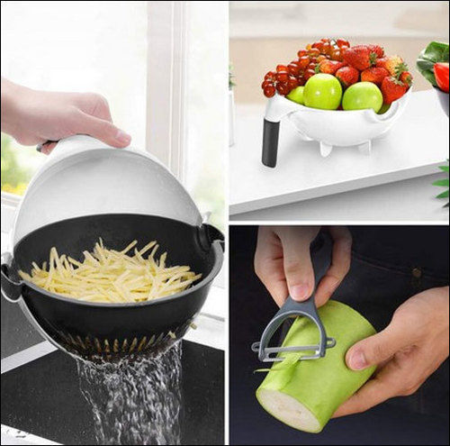 Green 7 In 1 Vegetable Cutter With Drain Basket