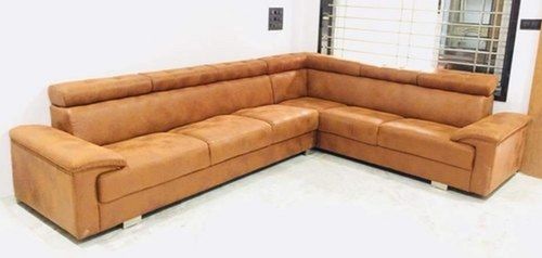 Deluxe Brown 6 Seater Leather Wooden L Shaped Sofa