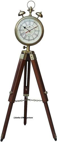 L A Brass Wooden Floor Clock With Adjustable Wooden Tripod Stand - Vintage Home Decorative Color Of Band: Antique