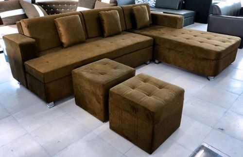 Modular Brown 7 Seater L Shaped Wooden Sofa