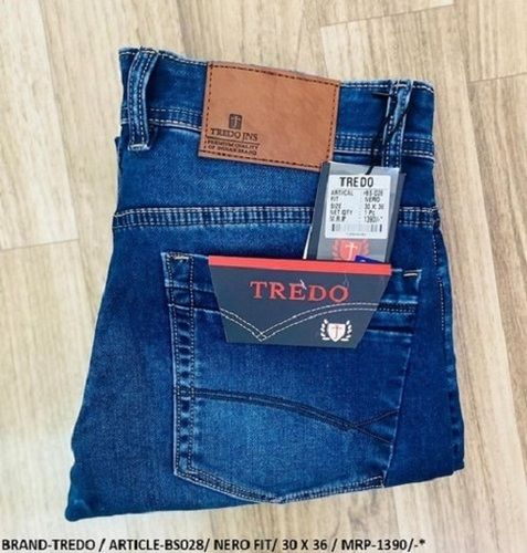 Tredo Stretchable Plain Blue Denim Jeans For Men