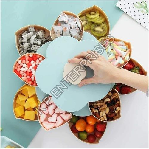 Double Layer Candy Box Serving Rotating Tray (Dry Fruit, Candy, Chocolate, Snacks Storage, Masala Box For Home Kitchen)