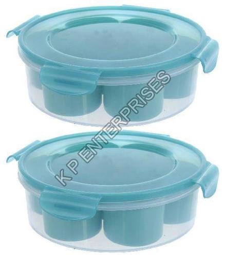 Blue Plastic Round Plain Spice Box