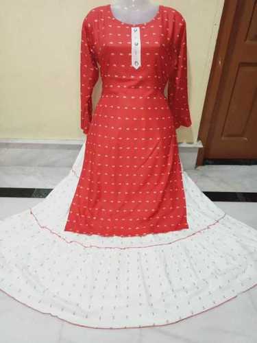 Red Printed Design Full Sleeve Women Lehnga Kurti