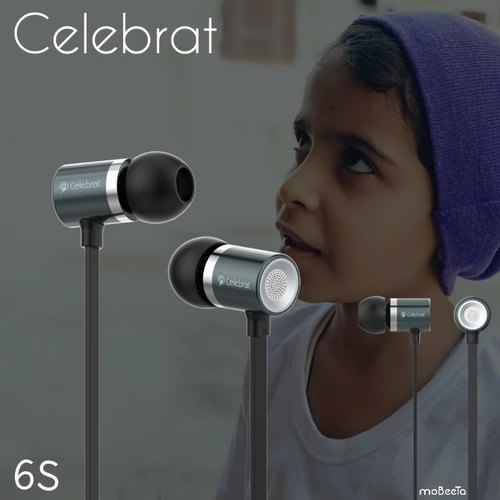 Celebrat 6S Wired Earphones - Plastic Body, Black Color | Call Control, No Warranty, Premium Box Packaging