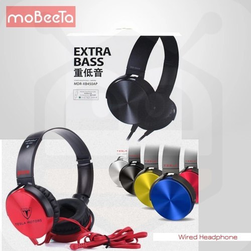 MDR-XB450 On-Ear Extra Bass Headphones - Plastic Body, Wired Connectivity, Black Color | Tangle-Free Wire, Built-in Microphone, 6 Months Warranty