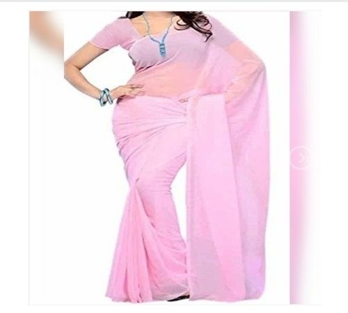 Summer Plain Pink Color Unstitched Blouse Georgate Fabric Plain Saree