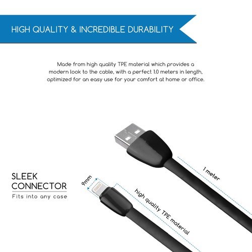 Zoom Star 2.4 AMP Fast Charge Data Cable - Plastic Body, 1.2 Meter Length, Black Color | Lightning Interface, Mobile Charging Compatibility with iPhone, iPad, iPod