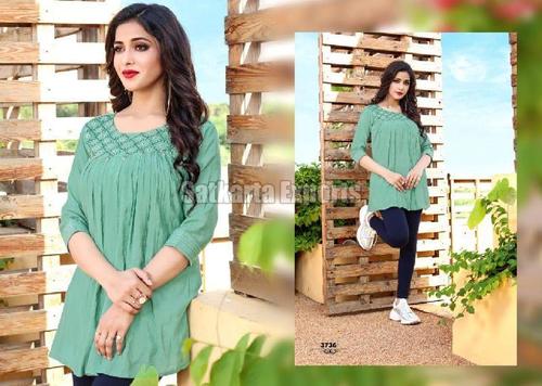 Light Green Casual And Party Wear Ladies Printed Kurti