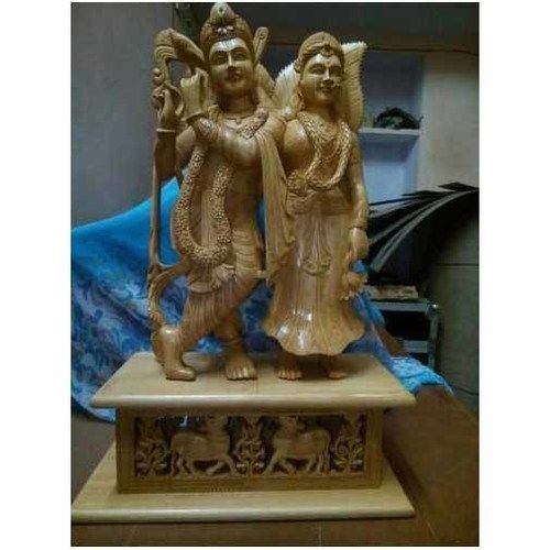 Glossy Wooden Radha Krishna Statue
