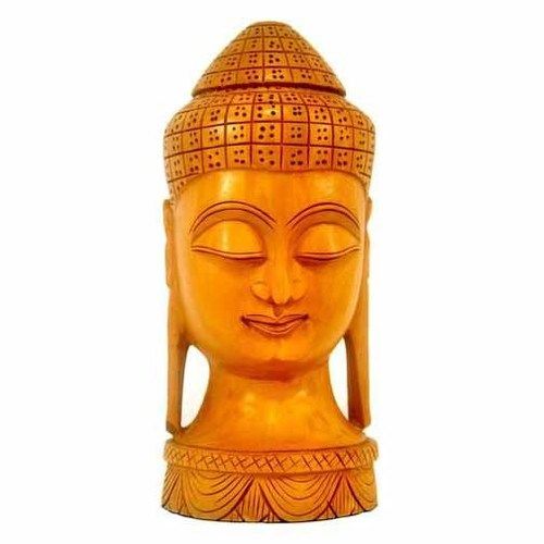 Hand Crafted Wooden Buddha Head Statue