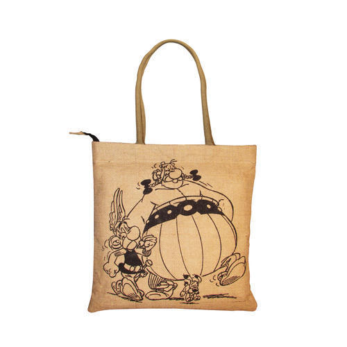 Zip Closure Printed Jute Shopping Bag