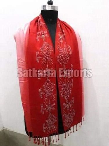 Red Embroidered And Attractive Viscose Printed Stoles