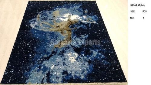 Handmade Rectangular Shape Carpet (Blue And Black)