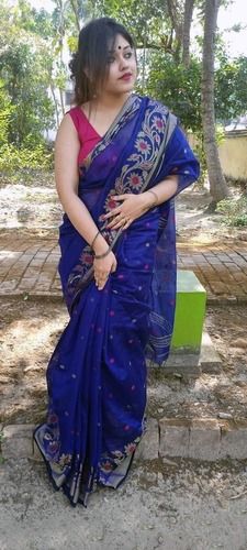 Blue Padmamina Cotton Silk Saree With Running Blouse Piece