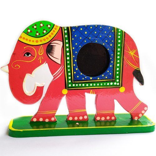 Various Colors Are Available Elephant Design Wooden Hand Painted Photo Frame