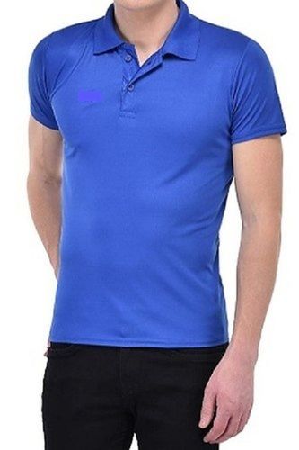 Half Sleeves Blue Color Polyester Collar T Shirt