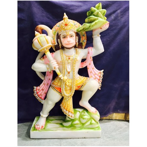 टिकाऊ हस्तनिर्मित सफेद और सुनहरे भगवान हनुमान संगमरमर की मूर्ति