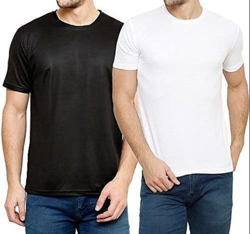 Short Sleeves White and Black Color Plain Mens T-Shirt